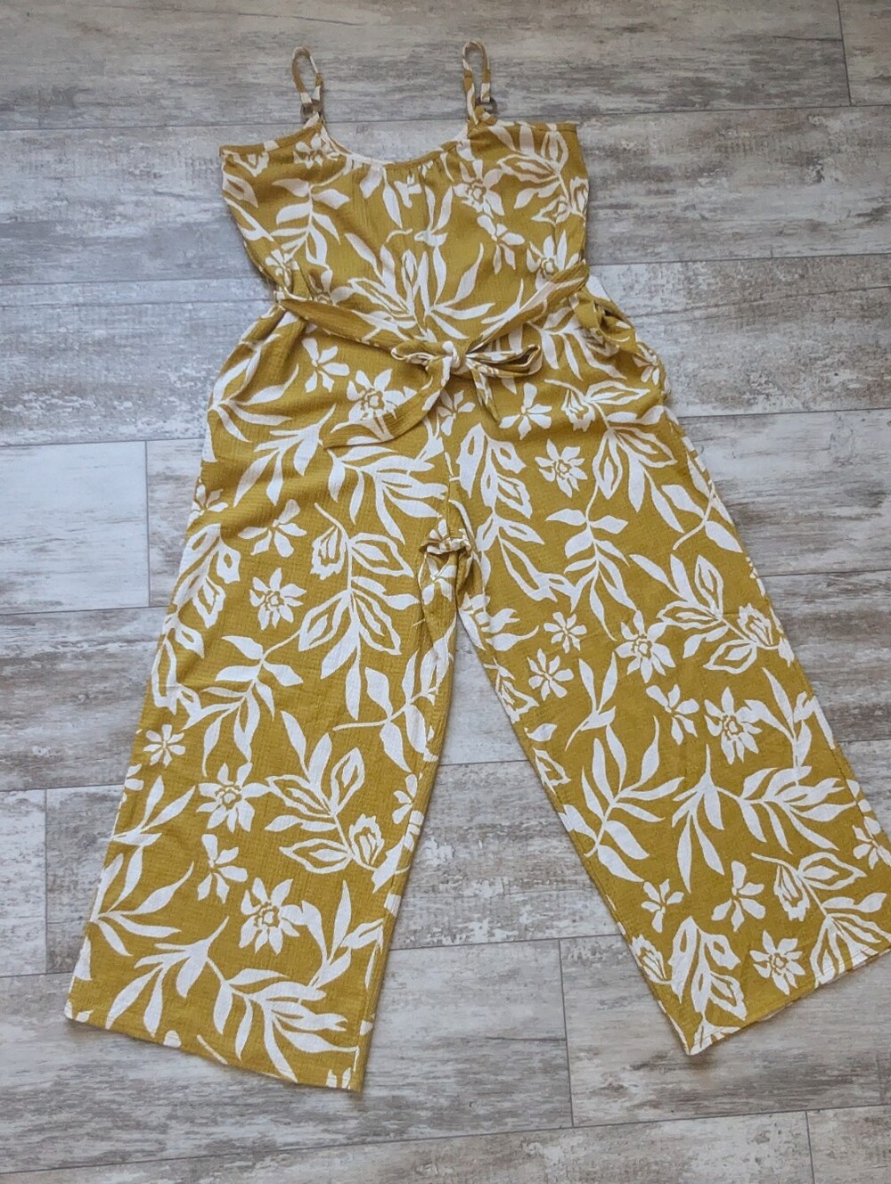 Yellow Floral Wide-Leg Jumpsuit with Self-Tie Waist - Picture 1 of 8